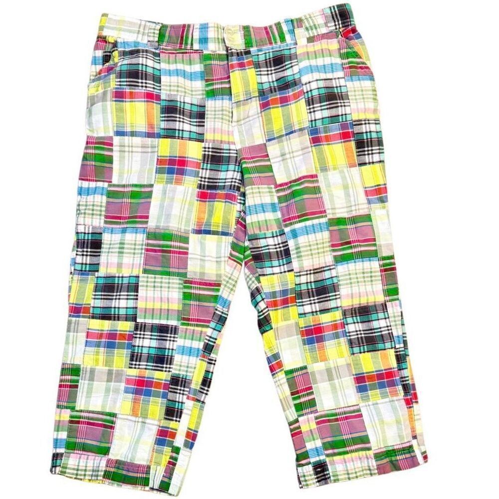Mountain Lake Patchwork Madras Capri Pants Sz.12Petite Colorful Preppy